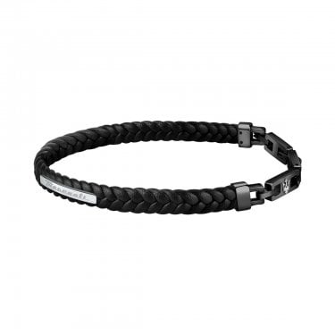 Maserati Jewels Black Leather Bracelet 22.5cm