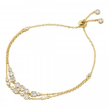 Michael Kors Premium Kors Brilliance Gold Tone Sterling Silver CZ Double Strand Adjustable Slider Bracelet 21.6cm