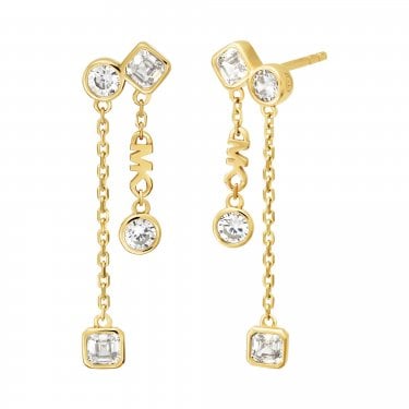 Michael Kors Premium Kors Brilliance Gold Tone Sterling Silver CZ Drop Earrings 2.9cm