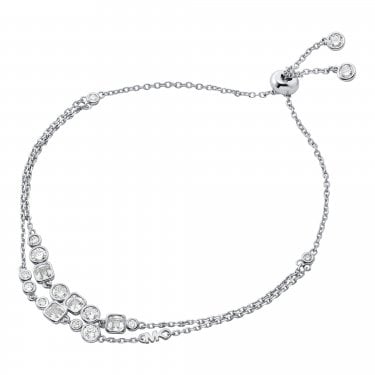 Michael Kors Premium Kors Brilliance Sterling Silver CZ Double Strand Adjustable Slider Bracelet 21.6cm