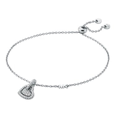 Michael Kors Premium Kors Love Sterling Silver CZ Heart Adjustable Slider Bracelet 21cm