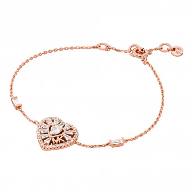 Michael Kors Jewellery Michael Kors Premium Kors Love Sterling Silver Rose Gold Tone Tapered Baguette Heart Bracelet 15.9-18.4cm 