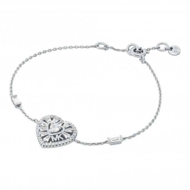 Michael Kors Jewellery Michael Kors Premium Kors Love Sterling Silver Tapered Baguette Heart Bracelet 15.9-18.4cm 