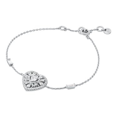 Michael Kors Premium Kors Love Sterling Silver Tapered Baguette Heart Bracelet 15.9-18.4cm 