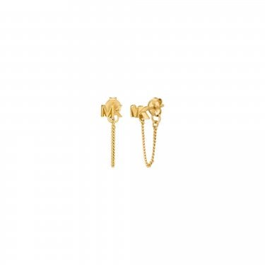 Michael Kors Premium Kors MK Gold Tone Sterling Silver Front to Back Chain Stud Earrings 1.7cm