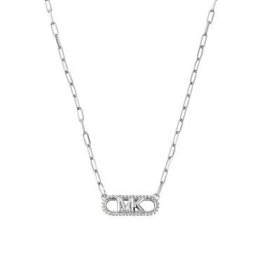 Michael Kors Premium Kors MK Sterling Silver Pavé Empire Link Necklace 0.4x0.5cm, 38cm + 5cm 