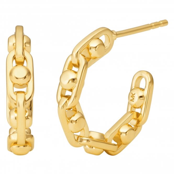 Michael Kors Jewellery Michael Kors Premium Kors Sterling Silver Gold Tone Astor Link Hoop Earrings 1.8cm