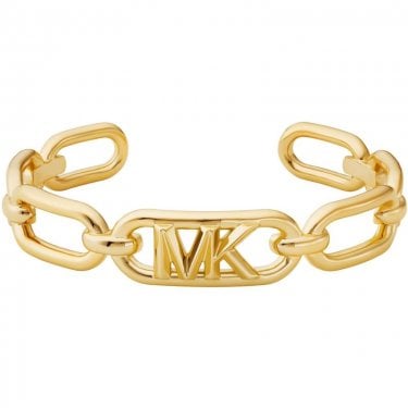 Michael Kors Premium MK Statement Link 14K Gold Plated Brass Empire MK Logo Open Link Half Bangle 17x1.2cm