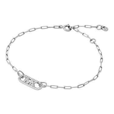 Michael Kors Premium MK Statement Link Sterling Silver Pavé Empire Link Chain Bracelet 1.8x2cm, 15.5cm