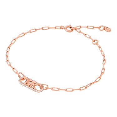 Michael Kors Premium MK Statement Link Sterling Silver Rose Gold Tone Pavé Empire Link Chain Bracelet 1.8x2cm, 15.5cm