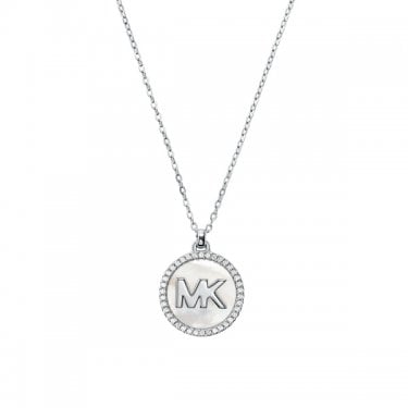 Michael Kors Premium Sterling Silver CZ MK Necklace 