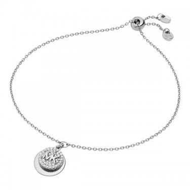 Michael Kors Premium Sterling Silver MK Pendant Slider Bracelet