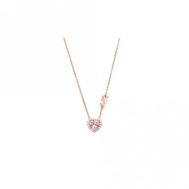 Michael Kors Jewellery Michael Kors Premium Sterling Silver Rose Gold Tone Pink Heart CZ Necklace 16-18