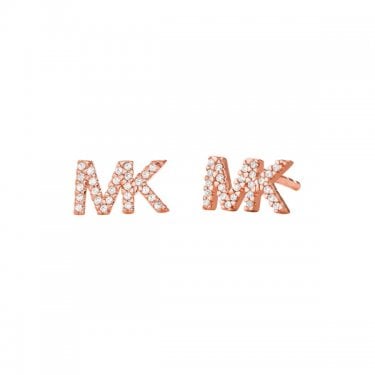 Michael Kors Premium 14K Rose Gold Plated Sterling Silver MK Stud Earrings