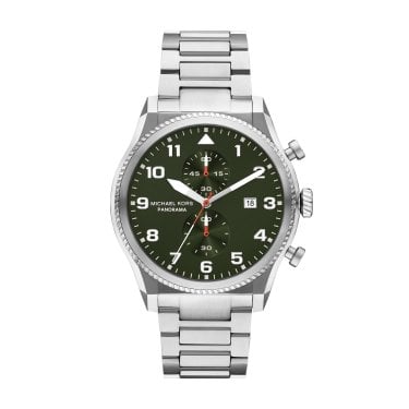 Michael Kors Gents Panorama Green Dial Stainless Steel Watch