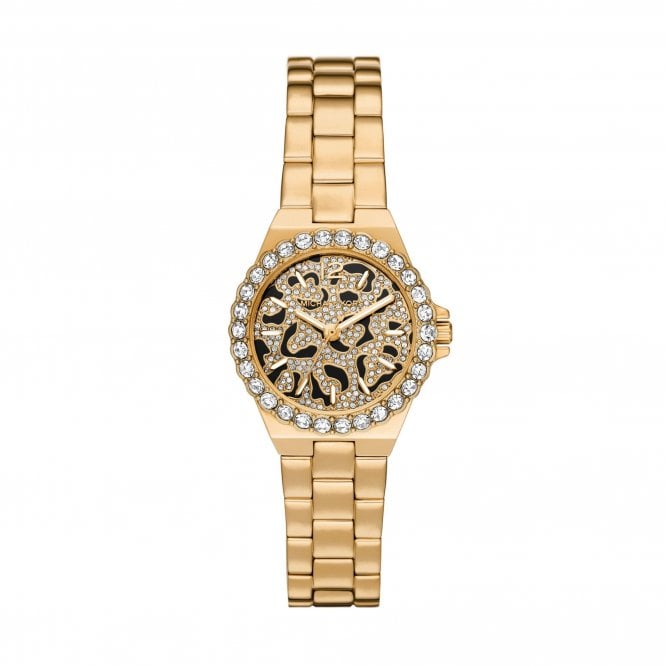 Michael Kors Watches Michael Kors Ladies Mini Lennox Animal Pavé Gold Tone Stainless Steel Watch