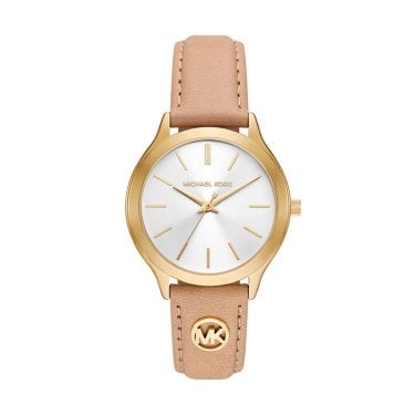 Michael Kors Ladies Slim Runway Nude Leather Strap Watch