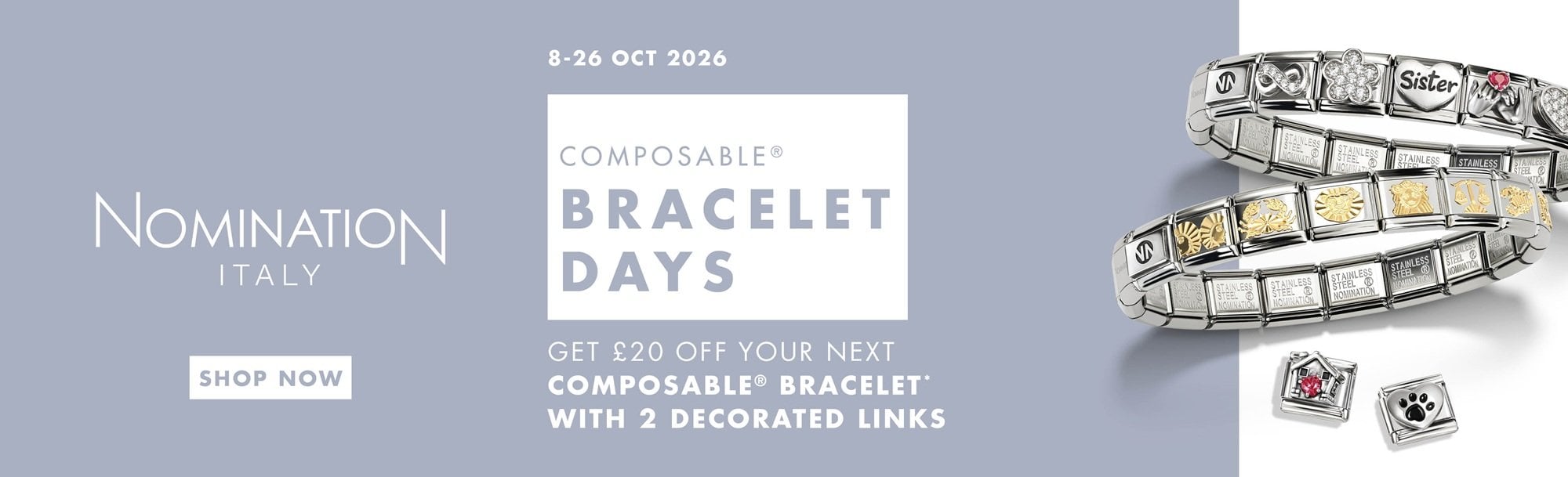 Nomination Get £20 Off Your New Composable Bracelet with 2 Decorated Links