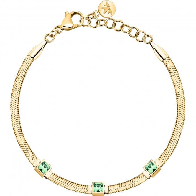 Morellato  Gioia Green Crystal Snake Chain Gold Tone Bracelet 16-19cm