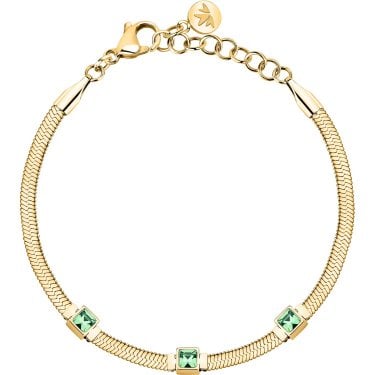 Morellato Gioia Green Crystal Snake Chain Gold Tone Bracelet 16-19cm