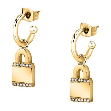 Morellato Mascotte Crystal Lock Gold Tone Hoop Earrings 2.4cm