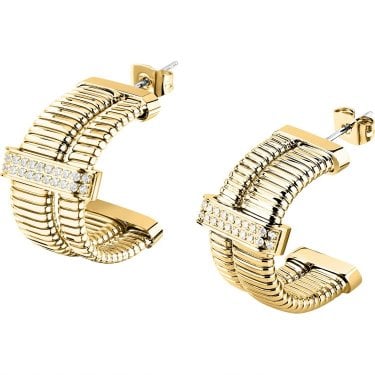 Morellato Onda Crystal Double Row Gold Tone Hoop Earrings 23mm