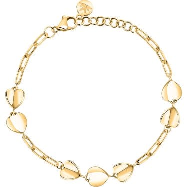 Morellato Paillettes Hearts Paperlink Chain Gold Tone Bracelet 16-19cm