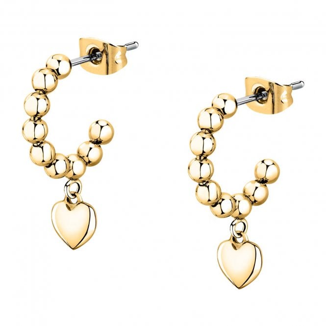 Morellato  Talismani Beads Drop Heart Gold Tone Hoop Earrings 2cm