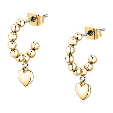 Morellato Talismani Beads Drop Heart Gold Tone Hoop Earrings 2cm