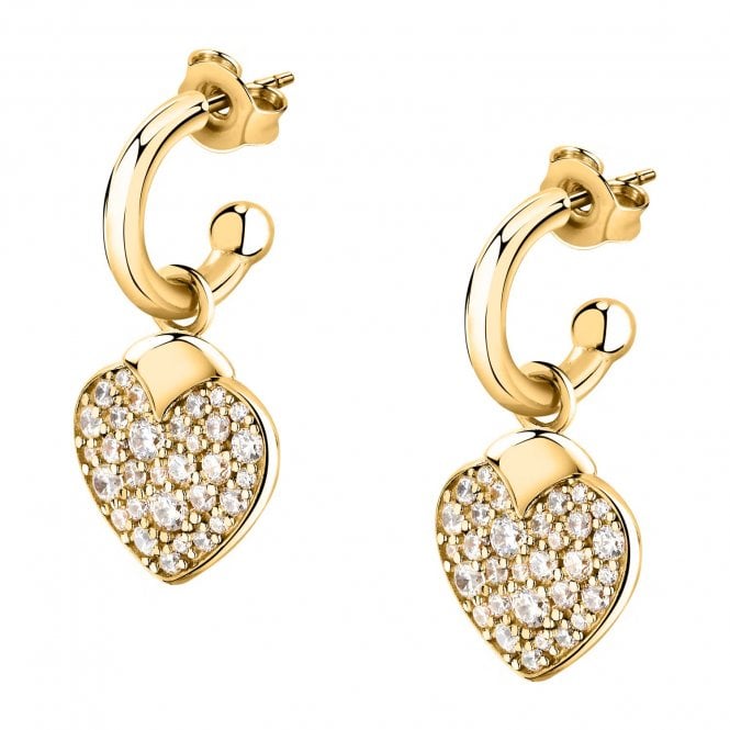 Morellato  Talismani Crystal Heart Gold Tone Hoop Drop Earrings 2.4cm