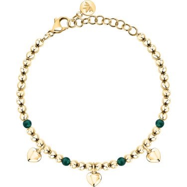 Morellato Talismani Green Agate Heart Gold Tone Beaded Bracelet 16-19cm