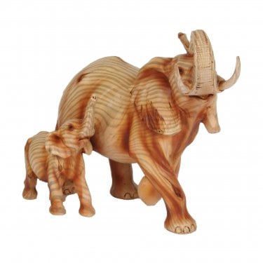 Naturecraft Elephant & Calf Wood Effect Resin Figurine 18cm x 24.5cm x 12.5cm 