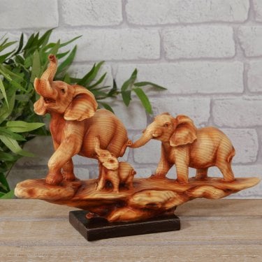 Naturecraft Elephant Family Wood Effect Resin Figurine 21.4cm x 45.1cm x 19cm 