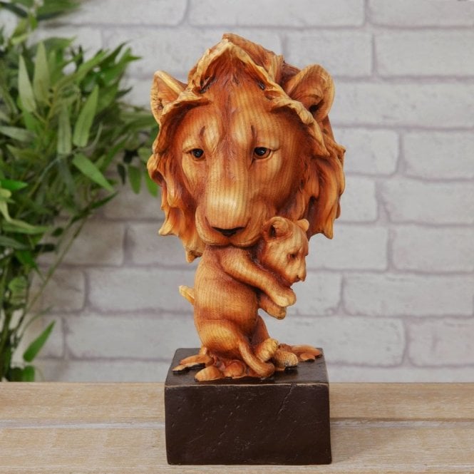 Naturecraft  Lion & Cub Wood Effect Resin Figurine 23.5cm x 11cm x 11cm 