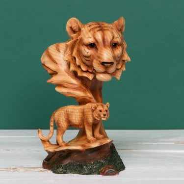 Naturecraft Tiger & Cub Wood Effect Resin Figurine 23.5cm x 15cm x 9cm 