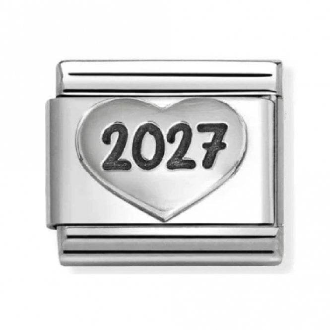 Nomination  2027 Heart Black Writing Silver Shine Charm