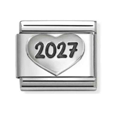 Nomination 2027 Heart Black Writing Silver Shine Charm