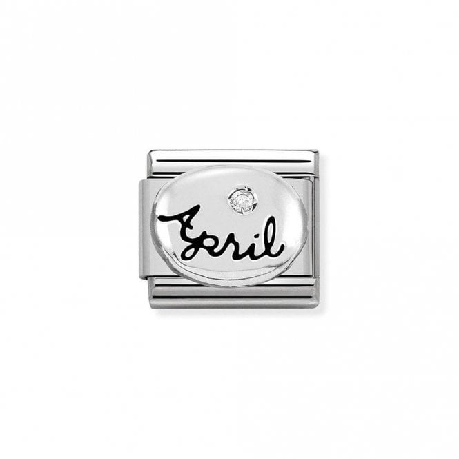 Nomination  April Writing with White CZ Birthstone Silver Shine