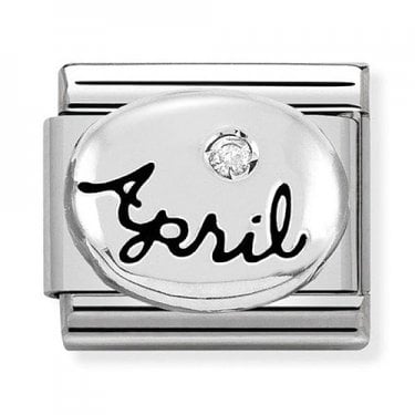 Nomination April Writing with White CZ Birthstone Silver Shine