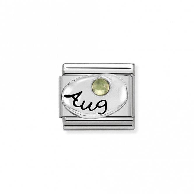 Nomination  Aug Writing with Peridot Birthstone Silver Shine