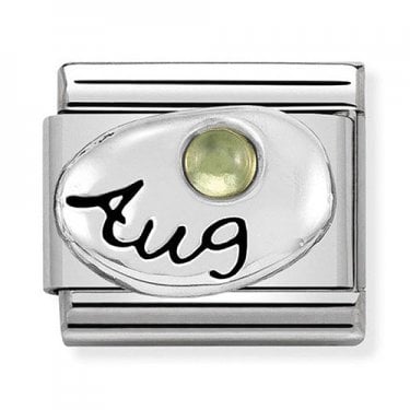 Nomination Aug Writing with Peridot Birthstone Silver Shine