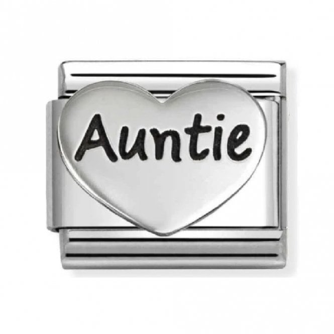 Nomination  Auntie Heart Black Writing Silver Shine Charm