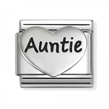 Nomination Auntie Heart Black Writing Silver Shine Charm
