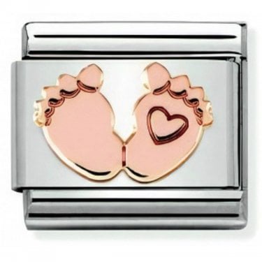 Nomination Baby Feet with Heart Rose Gold Charm
