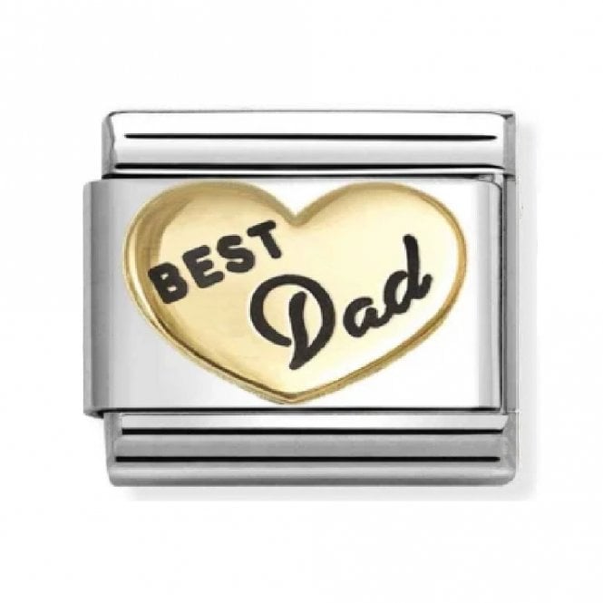 Nomination  Best Dad Heart Black Writing Yellow Gold Charm