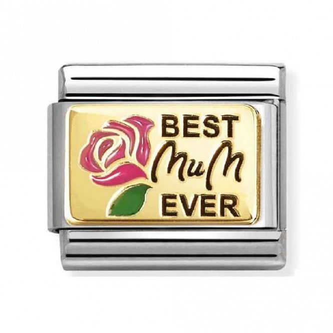 Nomination  Best Mum Ever with Pink Flower Yellow Gold Charm