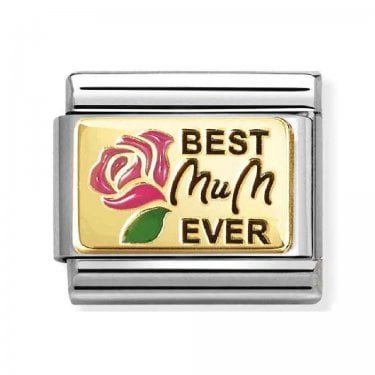 Nomination Best Mum Ever with Pink Flower Yellow Gold Charm