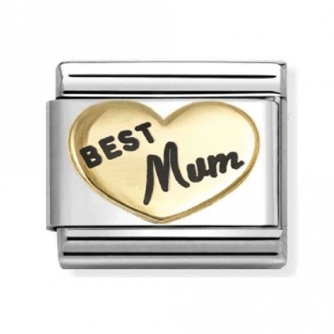Nomination  Best Mum Heart Black Writing Yellow Gold Charm