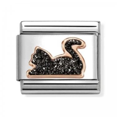 Nomination Black Glitter Cat Rose Gold Charm