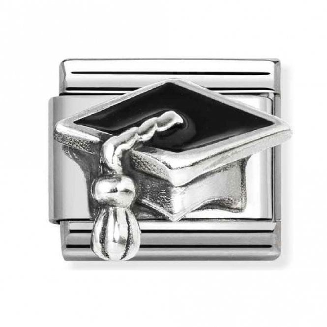 Nomination  Black Graduation Hat Silver Shine Charm